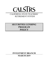 Securities Lending Program Policy
