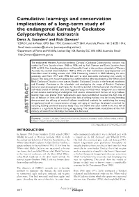 Cumulative Learnings and Conservation Implications of a Long-Term Study of the Endangered Carnaby's Cockatoo