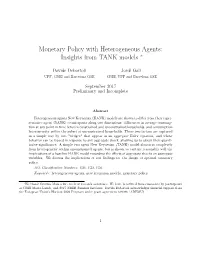 Monetary Policy with Heterogeneous Agents: Insights from TANK Models ∗