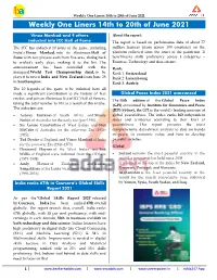 Weekly One Liners 14Th to 20Th of June 2021