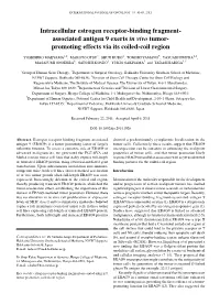 Associated Antigen 9 Exerts in Vivo Tumor- Promoting Effects Via Its Coiled-Coil Region