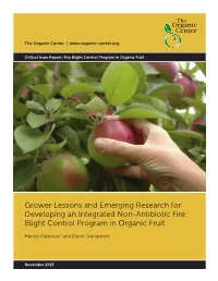 Fire Blight Control Program in Organic Fruit