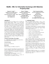 Matml: XML for Information Exchange with Materials Property Data