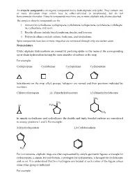 Nomenclature Cyclic Aliphatic Hydrocarbons Are Named By