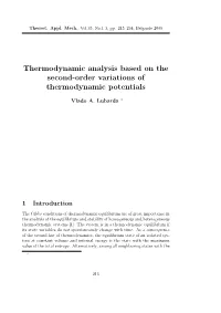 Thermodynamic Analysis Based on the Second-Order Variations of Thermodynamic Potentials