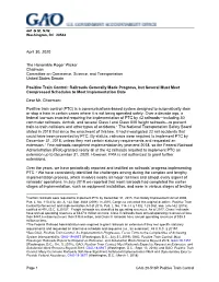 GAO-20-516R, Positive Train Control: Railroads Generally Made Progress