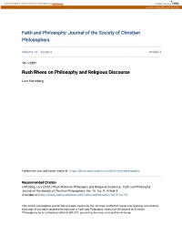 Rush Rhees on Philosophy and Religious Discourse