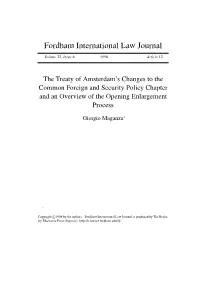 The Treaty of Amsterdam's Changes to the Common Foreign and Security Policy Chapter and an Overview of the Opening Enlargement Process