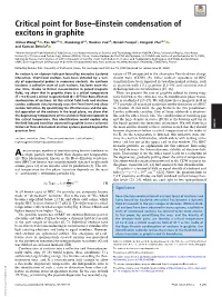 Critical Point for Bose–Einstein Condensation of Excitons in Graphite