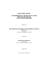 Statewide Methyl Tertiary Butyl Ether Risk Analysis for the State of New Hampshire