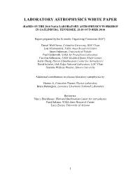 Laboratory Astrophysics White Paper