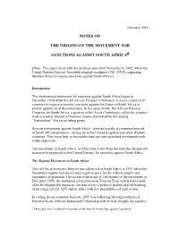 NOTES on the ORIGINS of the MOVEMENT for SANCTIONS AGAINST SOUTH AFRICA1 -.:: GEOCITIES.Ws
