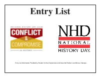 Entry List Information Provided by Student Online Registration and Does Not Reflect Last Minute Changes