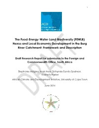 (FEWLB) Nexus and Local Economic Development in the Berg River Catchment: Framework and Description