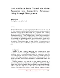 How Goldman Sachs Turned the Great Recession Into Competitive Advantage Using Strategic Management