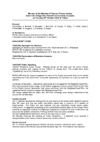Minutes of the MEETING of TIBSHELF PARISH COUNCIL Held in the Village Hall, Tibshelf and Remotely Via Zoom, on Tuesday 20Th October 2020 at 7.00Pm