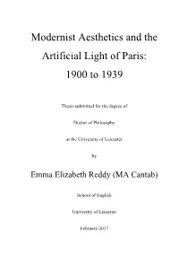 Modernist Aesthetics and the Artificial Light of Paris: 1900 to 1939