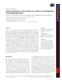 Seasonal Dynamics of the Marine CO System in Adventfjorden, a West