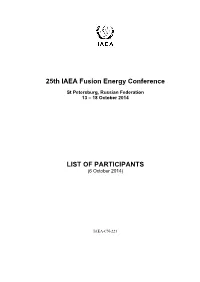 25Th IAEA Fusion Energy Conference LIST of PARTICIPANTS