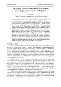 The Original Euler's Calculus-Of-Variations Method: Key