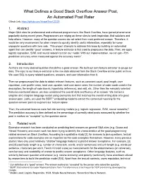 What Defines a Good Stack Overflow Answer Post, an Automated Post Rater Github Link: H Ttps://Github.Com/Yanpeitian/CS229