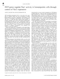 HOX Genes Regulate Rac1 Activity in Hematopoietic Cells Through Control of Vav2 Expression