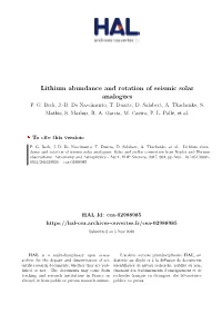 Lithium Abundance and Rotation of Seismic Solar Analogues P