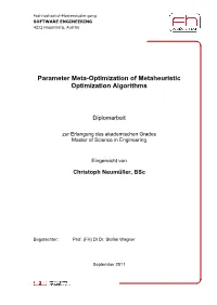 Parameter Meta-Optimization of Metaheuristic Optimization Algorithms