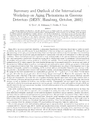 Summary and Outlook of the International Workshop on Aging