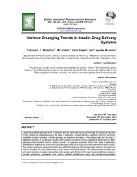 Various Emerging Trends in Insulin Drug Delivery Systems