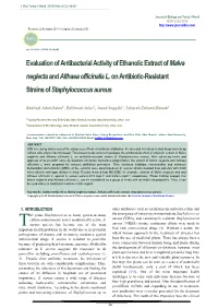 Evaluation of Antibacterial Activity of Ethanolic Extract of Malva Neglecta and Althaea Officinalis L. on Antibiotic-Resistant Strains of Staphylococcus Aureus