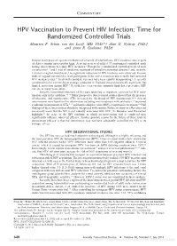 HPV Vaccination to Prevent HIV Infection: Time for Randomized Controlled Trials Maarten F