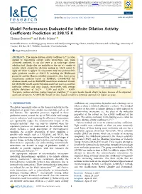 Model Performances Evaluated for Infinite Dilution Activity Coefficients