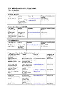 Name of Regional Directorate of NSS : Jaipur State : Rajasthan Regional