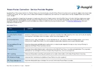 Power Factor Correction - Service Provider Register