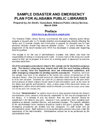 Sample Disaster Plan for Public Libraries to Examine and Draw Ideas From