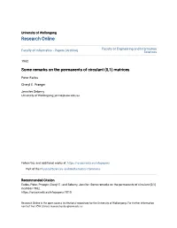 Some Remarks on the Permanents of Circulant (0,1) Matrices