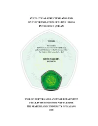 Syntactical Structure Analysis on the Translation of Surah 'Abasa in The