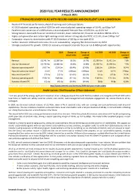 2020 FULL YEAR RESULTS ANNOUNCEMENT 2 March 2021 STRONG RECOVERY in H2 with RECORD MARGIN and EXCELLENT CASH CONVERSION