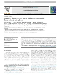 Analysis of Shared Common Genetic Risk Between Amyotrophic Lateral Sclerosis and Epilepsy