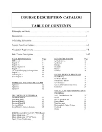 Course Description Catalog Table of Contents