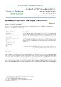 Epistemological Implications of the Tragedy of the Commons