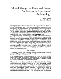 Political Change in Tahiti and Samoa: an Exercise in Experimental Anthropology1