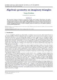 Algebraic Geometry on Imaginary Triangles