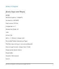 Early Days and Ways]