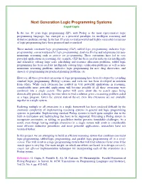Next Generation Logic Programming Systems Gopal Gupta
