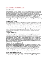 The Crucible Character List John Proctor Elizabeth Proctor Abigail