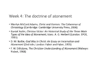 Week 4: the Doctrine of Atonement