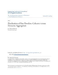 Fluidization of Fine Powders: Cohesive Versus Dynamic Aggregation Jose Manuel Valverde University of Seville, Spain