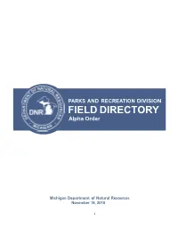 PARKS and RECREATION DIVISION FIELD DIRECTORY Alpha Order